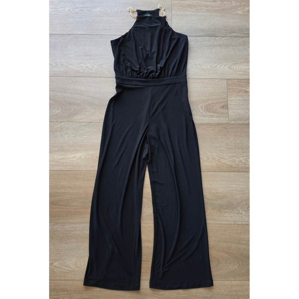 Laundry by Shelli Segal Black Gold Chain Halter Wide Leg Jumpsuit Size 6